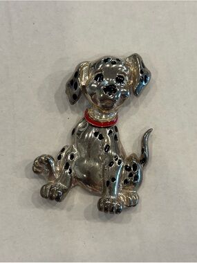 Disney Vintage Silver-tone 101 Dalmatian Pin Brooch w/ Red Collar & Moving Body
